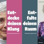 Gesichter von Schirin Zareh, Franziska Edelmann, Dinu Manoliu mit dem Slogan: Entdecke deinen Klang/Entfalte deinen Raum